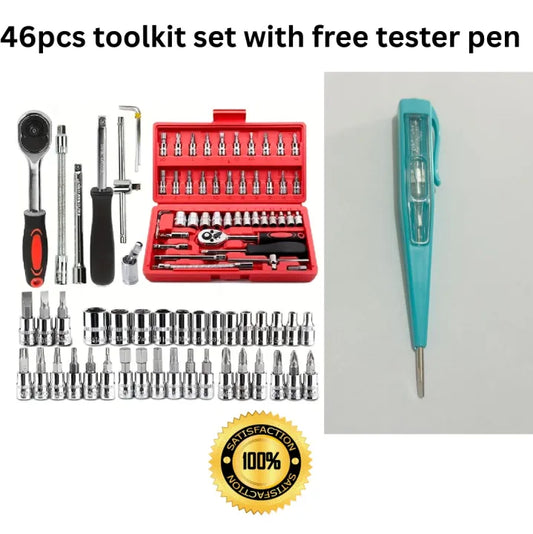 46-Piece Socket Set & Quick-Release Ratchet Wrench Kit – Complete Goti & Chabi Pana Tool Box for Car, Bike & Home Repair