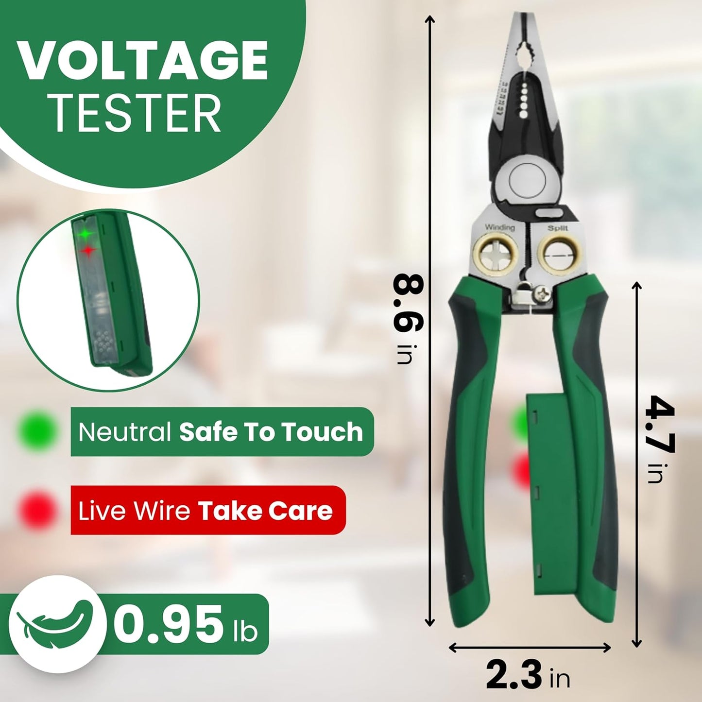 Multi-Purpose Wire Stripping Pliers with Built-in Voltage Detection – Heavy Duty Cable Cutter & Wire Crimper Tool